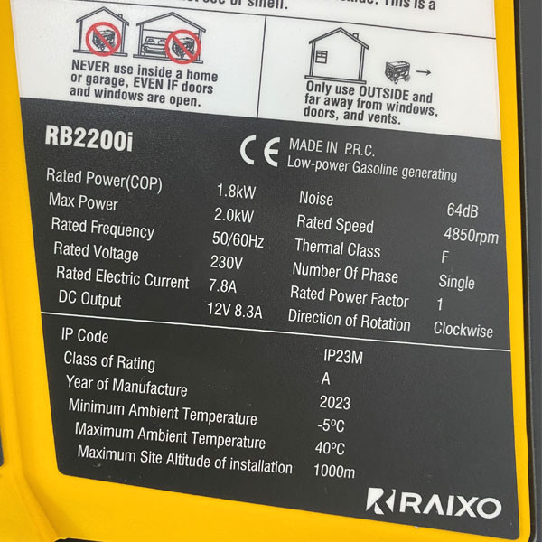 موتور برق بنزینی راکسیو 2 کیلووات مدل RB2200i